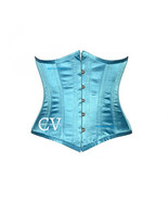 Blue Satin Underbust Corset Waist Trainer Goth burlesque Halloween Costu... - $59.99+