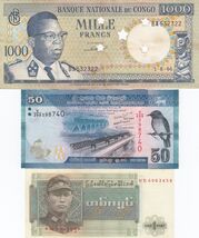 Congo, Srilanka, Birmanie, Ensemble 3 Billets, Tout Différent - $11.26