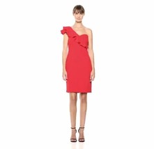 Calvin Klein Womens 14 Tango Red Ruffled One Shoulder Lined ALine Dress NWT - £58.56 GBP
