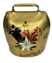 Brienz Switzerland Brass Cowbell Hand Painted Flowers Loud Bell Ring Vintage - $20.00