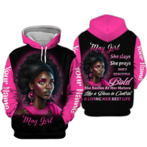 Personalized Black May Girl She Slays She Prays She&#39;s Beautiful Hoodie 3D - £29.26 GBP+