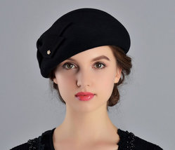 French Berets Caps For Women Fashion 100% Wool Felt Fedora Hat Winter Blue Purpl - £51.78 GBP