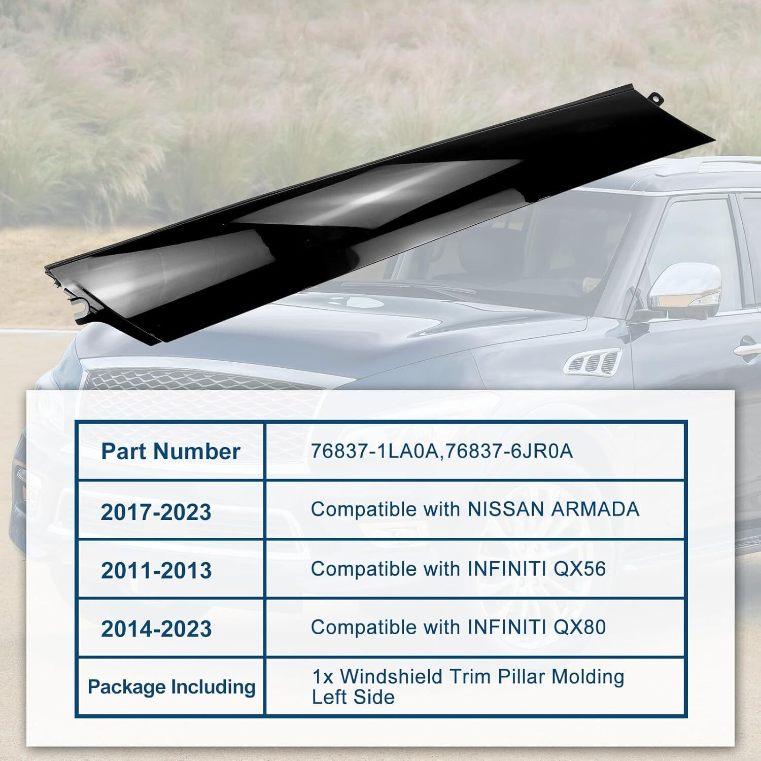 JUMOPARS Front Left Windshield A-Pillar Trim Molding Compatible with Infiniti Item image 3