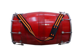 Dhol 24 Inch Solid Wooden Dark Red Dholak With Bag Handicraft Classical dholak - £315.59 GBP