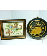 Handmade needlepoint framed 6x9 and dried flower picture (oval) vintage - £15.65 GBP