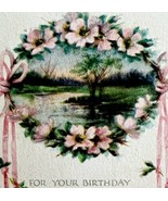For Your Birthday Greeting Postcard 1920s Gibson Art Co Pink Flowers PCBG3D - €17,46 EUR