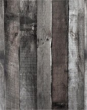 Yun-aeon Natural Wood-Dark Grey Wood Contact Paper Peel and Stick Wallpa... - £16.97 GBP