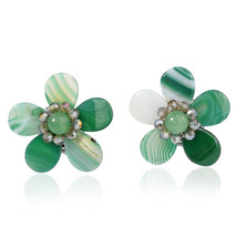 Elegantly Colorful Seafoam Green Quartz Flower Clip-On Earrings - £13.95 GBP