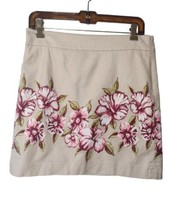 Loft Outlet Hibiscus Floral Above Knee Skirt Size 4 Stretch Lined Beige ... - $14.24