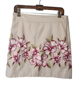 Loft Outlet Hibiscus Floral Above Knee Skirt Size 4 Stretch Lined Beige ... - £11.28 GBP