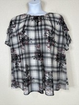 Cato Womens Plus Size 18/20W (1X) Floral Plaid Mesh Top Short Sleeve Stretch - £10.93 GBP