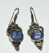 TIBETAN SILVER SAPPHIRE? EARRINGS - £15.50 GBP