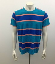 Kolby Men&#39;s  Large Cotton Crew Neck Blue / Orange Stripe Short Sleeve T ... - £7.51 GBP