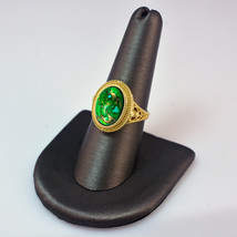 10K Gold Filigree Band Oval Green Copper Turquoise Gemstone Ring - $671.99