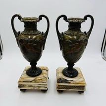 French metal vases rare 1800s Chateau ornate chimney cherubs marble base... - €425,91 EUR
