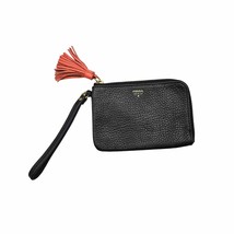 Fossil Black Pebbled Leather Wristlet Clutch With Orange Tassle Zipper C... - $21.97