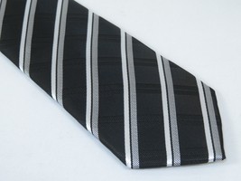 Mens Narrow Tie/Hankie Set Woven Vito Rofolo VTR-106 Black White Stripe image 3