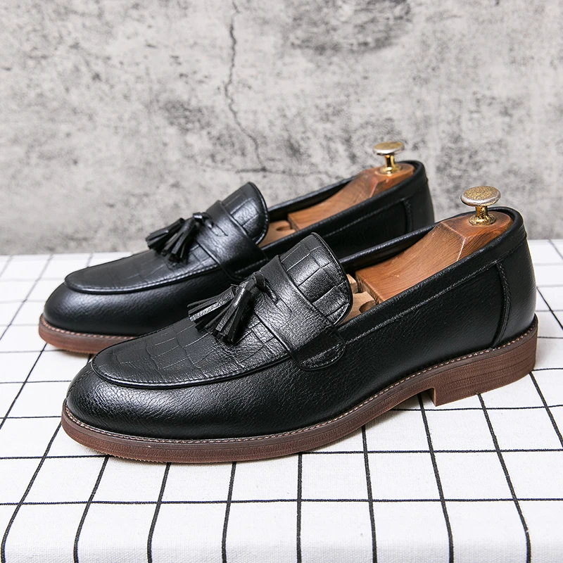 Leather casual shoes men loafers luxury band slip on male dress shoes leisure style big thumb200