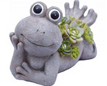 Stone Frog Garden Statues with Solar Light Adorable Resin Lawn Ornaments... - $27.71