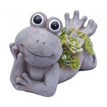Stone Frog Garden Statues with Solar Light Adorable Resin Lawn Ornaments Gray - £21.80 GBP