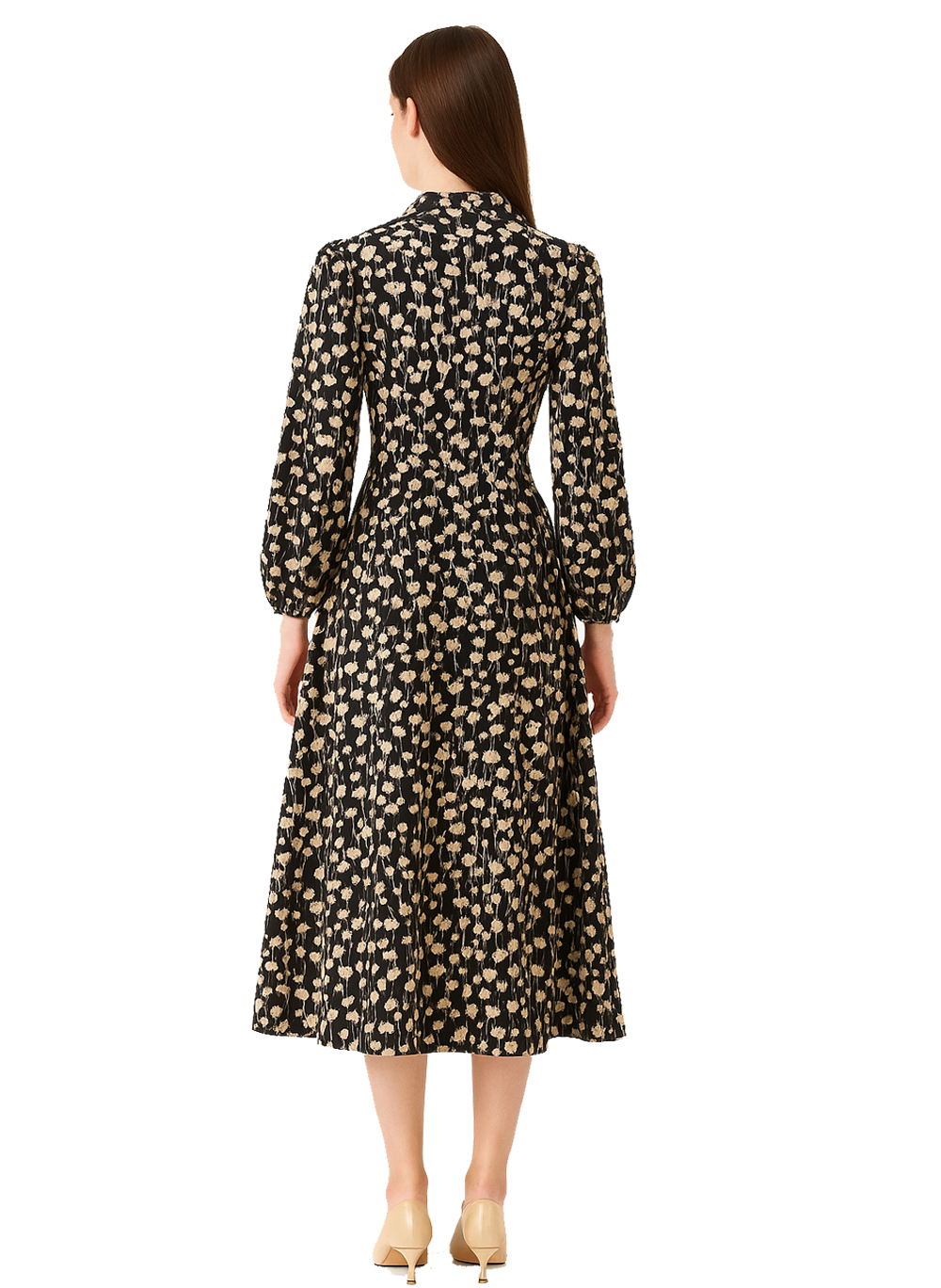 Queen Letizia Inspired Floral Print Cotton Pussy-Bow A-line Shirt Dress OZ Stock Item image 2