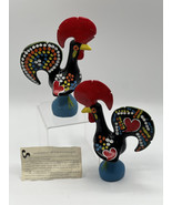 2- Traditional Portuguese Ceramic Black Good Luck Rooster Handpainted   6” - $35.99
