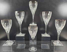 6 Mikasa Golden Tiara Water Goblets Set Vintage Crystal Clear Cut Gold Trim Lot - £63.35 GBP