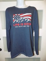 Life is Good Vintage Red White And True Dark Blue LS Shirt Size M Women&#39;s - £17.74 GBP