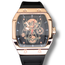 Men&#39;s 41mm Bezel Big Face Hip Hop Rose Gold Plated Silicone Band Quartz ... - £20.02 GBP