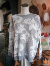 VTG 80’s Classic Essentials Acrylic Gray Sweater w/All Over White Teddy Bears - £11.81 GBP