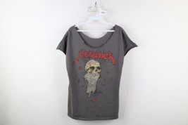 Retro Womens Large Custom Cut One Metallica Band Skull Zombie T-Shirt Gray - $29.65