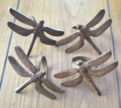 Set of 4 Rustic Metal Dragonfly Napkin Rings Signed Z or N - £15.73 GBP