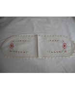 Vintage Pink Floral handmade embroidered oval Lace Dresser scarf 15.5 x ... - $19.98