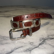 Brighton Brown Leather Silver Concho Women Belt M 30 32 34 Cowgirl Boho Western - $39.99