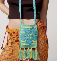 Urban Outfitters Hibiscus Flower Stripe Tassel Crochet Bag - $39.57