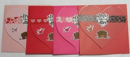 Valentine&#39;s Day Handmade Heart Card 3&quot; x 3&quot; Lot 4 w/envelopes Love U Like Otter - £8.63 GBP