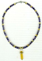 Citrine Point and Amethyst and Citrine Round Bead Necklace - $38.00