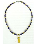 Citrine Point and Amethyst and Citrine Round Bead Necklace - £30.37 GBP