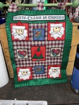 Vintage Handmade Felt Santa Claus Is Coming Wall Hanging Decor Banner 15” X 13” - £22.34 GBP