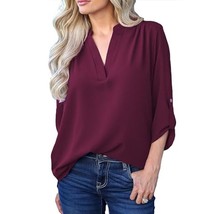 ALL-IN_FAVOR Zinfandel Surplice V-Neck Long Sleeve Loose Tunic Chiffon Blouse XS - $26.55