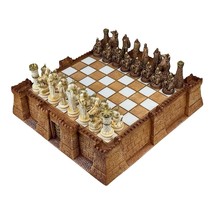 Chess Set Board Castle of Troy &amp; 32 Pieces Trojan VS Greek Heroes Trojan... - $274.95