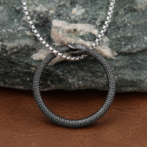 Vintage 316L Stainless Steel Viking Snakehead Amulet Pendant Necklace - £16.22 GBP