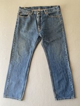 Levis 505 Jeans Mens 40x31 Blue Denim Straight Leg Distressing Tag 40x32 * - £17.80 GBP