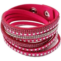 Bling Bling Rhinestone Wrap 100% Suede Leather Bracelet Multilayer Wristband Hot - £15.81 GBP