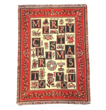 Christmas Tapestry Throw Blanket Goodwin Weavers 70x47 Fringe Red Green USA Made - £24.03 GBP