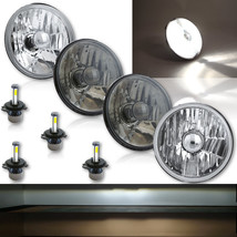 5-3/4&quot; Crystal Clear Headlight Smoked Black Glass H4 Light 20/40w LED Bulbs Set - £157.23 GBP