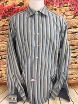 R&amp;G ROBERT GRAHAM Mens Blue Striped Contrast Cuffs Blue Gray Size M - $23.14