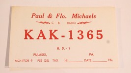 Vintage Ham Radio Card KAK 1365 Pulaski Pennsylvania - £3.91 GBP