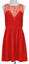EUC SANDRO Coral Red Dress Bustier Effect Lace Gathered Skirt SZ 1 US S  - $98.01