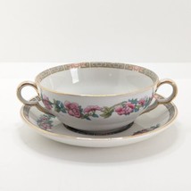 Maddock Indian Tree China Soup Cup &amp; Saucer, Twin Handles, Gilded, Vintage 1960s - £14.86 GBP